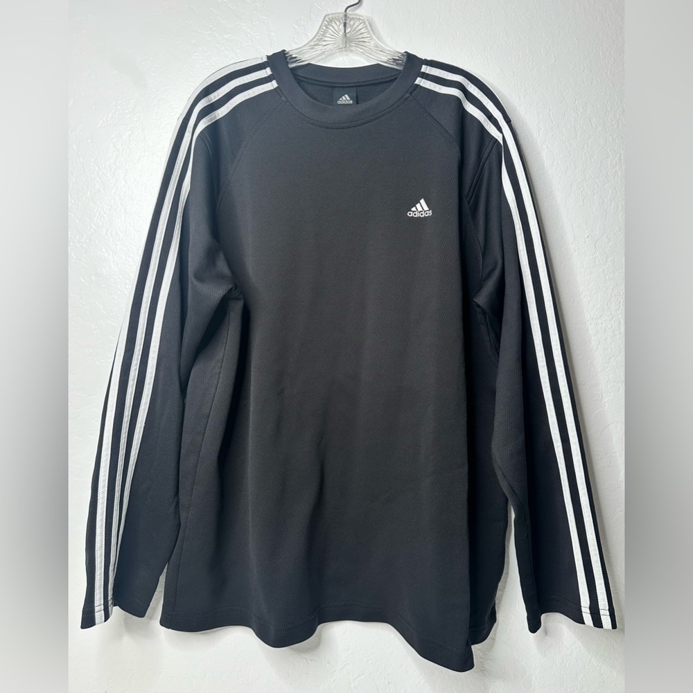 Adidas‎ Sweatshirt Men's Large Black Long Sleeve Crew Neck Athletic Gym Gear Run